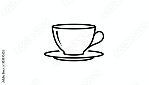 Simple Line Art Icon of a Coffee Cup and Saucer