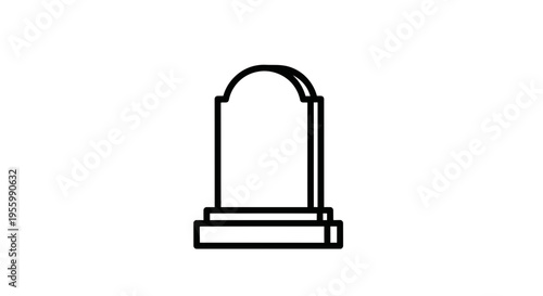 Simple Line Art Icon of a Gravestone, Tombstone, Monument, Cemetery Symbol