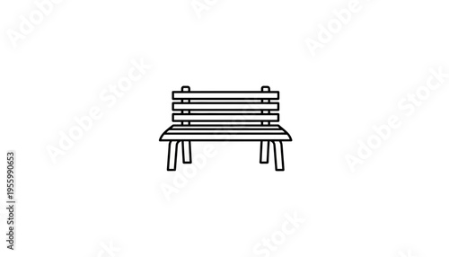 Simple Line Art Icon of a Park Bench, Minimalist Design, Outdoor Furniture