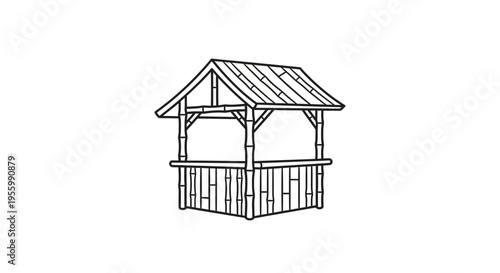 Simple Bamboo Hut Structure, Open Air Stall, Market Booth, Natural Building Design