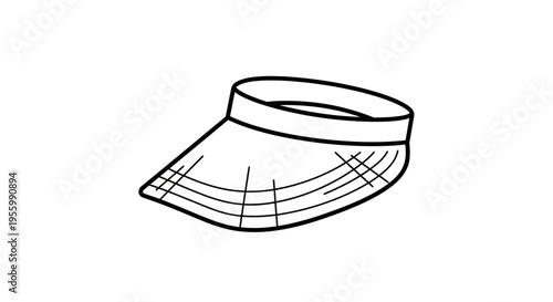 Simple black and white line drawing of a sun visor hat, isolated on white background.