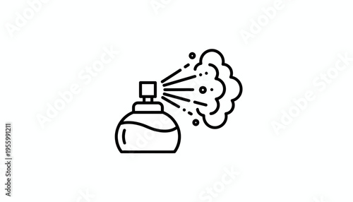 Perfume bottle spraying fragrance mist, elegant aroma spray, cosmetic beauty product icon
