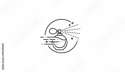 Perfume Bottle Spraying Fragrance Mist, Elegant Line Art Icon