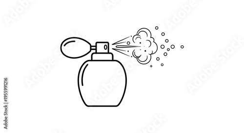 Perfume bottle spraying fragrance mist, elegant vintage atomizer, beauty and aroma concept