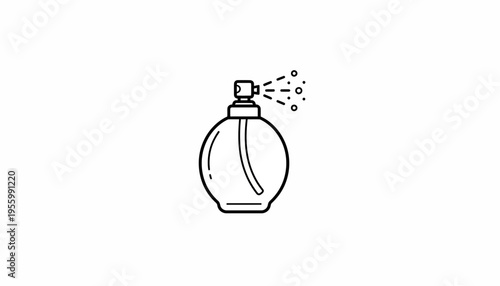 Perfume Bottle Spraying Fragrance Mist, Minimalist Line Art Icon