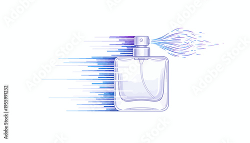 Perfume Bottle Spraying Fragrance With Speed Lines Effect - Modern Advertising Concept
