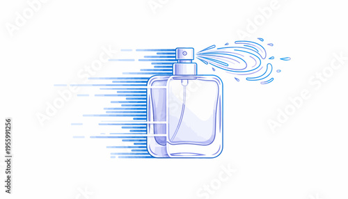 Perfume Bottle Spraying Fragrance with Speed Lines Effect