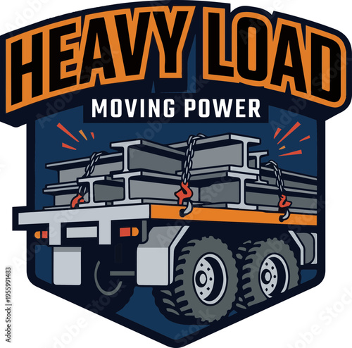 Heavy load trucking company badge design for logistics, transportation, and construction business branding on apparel or merchandise