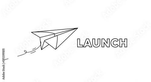 Paper Airplane Launching with Trail and 'Launch' Text - Business Startup Concept