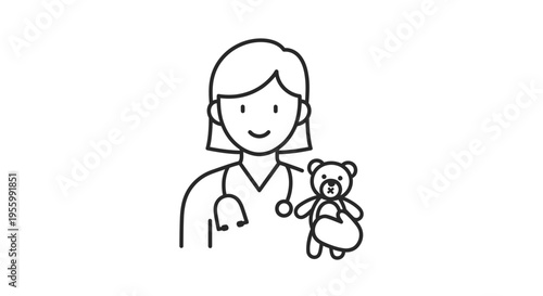 Pediatrician with Teddy Bear Icon, Stethoscope, Doctor, Child Healthcare, Medical Symbol