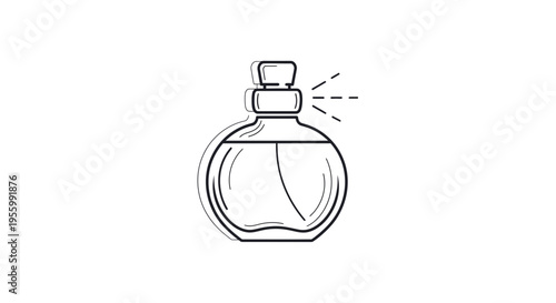 Perfume Bottle Icon with Spray Mist, Minimalist Line Art