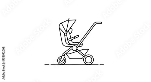 Modern Baby Stroller Icon, Minimalist Line Art, Child Transport, Outdoor Gear