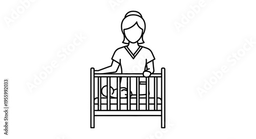 Mother watching over sleeping baby in crib, nursery care, parental love, peaceful moment