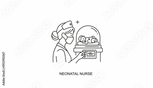Neonatal Nurse Caring for Newborn Baby in Incubator, Medical Care, Healthcare