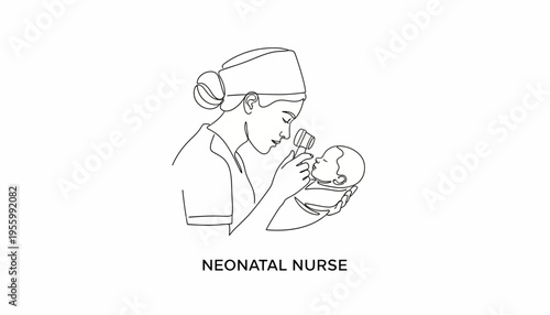 Neonatal Nurse Examining Newborn Baby with Magnifying Glass