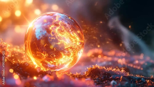 Fiery orb glowing energy illustration