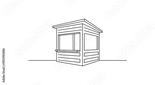 Minimalist Line Drawing of a Small Kiosk or Booth with Serving Window
