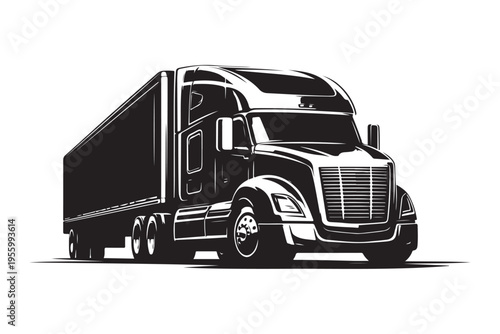 Semi-truck trailer silhouette for logistics and transport logo.