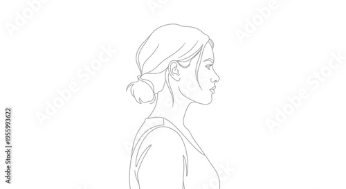Minimalist Line Art Portrait of a Woman in Profile, Elegant Hairstyle, Simple and Modern Design