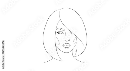 Minimalist Line Art Portrait of a Woman with Bob Haircut, Elegant Sketch Style