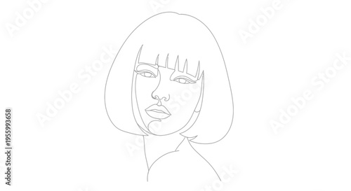 Minimalist Line Art Portrait of a Woman with Bob Haircut