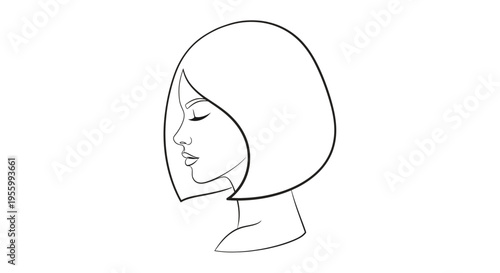 Minimalist Line Art Portrait of a Woman with Bob Haircut, Profile View, Elegant and Chic Style