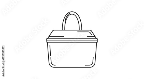 Minimalist Line Art Icon of a Picnic Basket with Handle