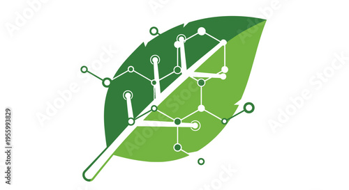 Green leaf with molecular structure.