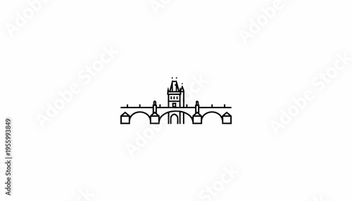 Minimalist Line Art Icon of Charles Bridge Prague with Tower