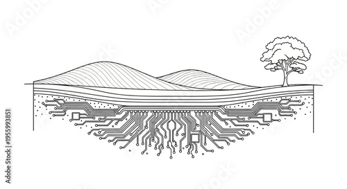 Soil layers with tree roots underground.