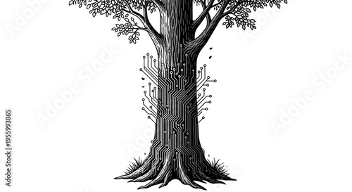 Detailed illustration of a tree trunk.