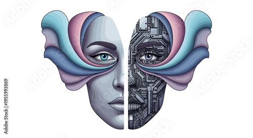 Human face with robotic circuit.