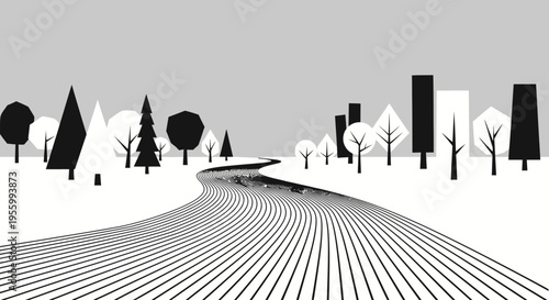 Roadway lines converging in distance.