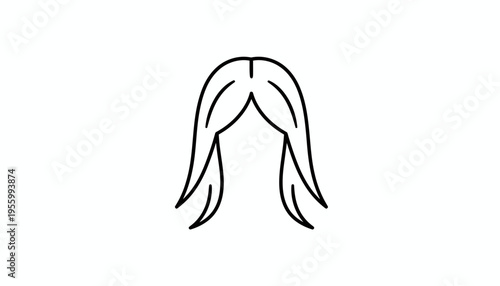 Minimalist Line Art Icon of Long Straight Hair with Bangs, Simple Hairstyle Graphic