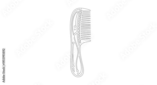 Minimalist Line Art of a Comb, Isolated on White Background