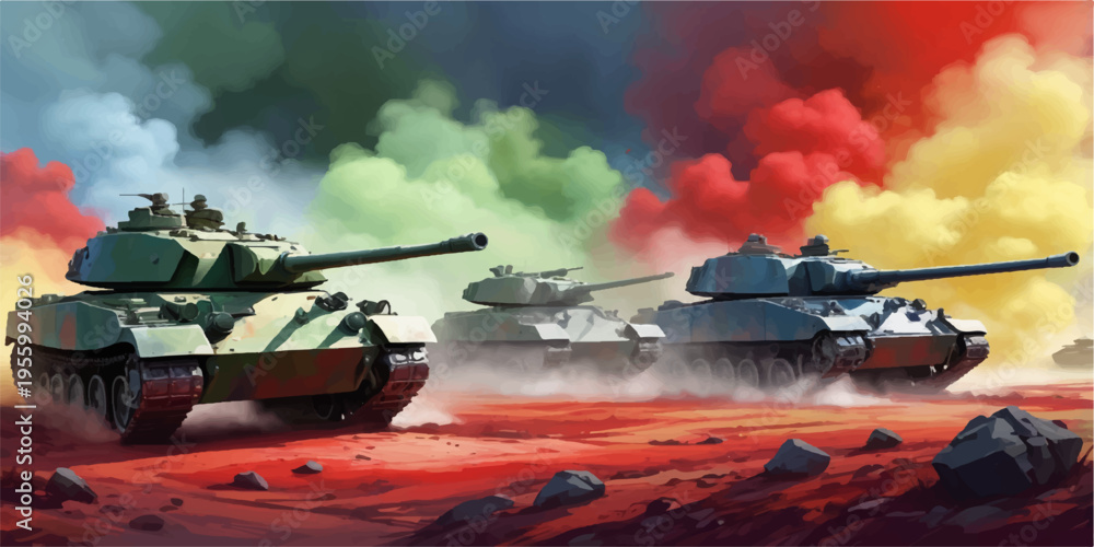 Fototapeta premium Green Soviet military tank in a park representing armored warfare, military power, and historical conflict with heavy armed vehicle and cannon