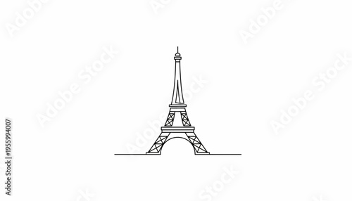 Minimalist Eiffel Tower Line Art, Paris Landmark Icon, Simple French Architecture Drawing