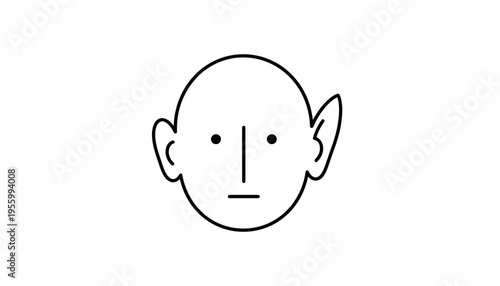 Minimalist Elf Face Icon, Simple Line Art, Fantasy Character, White Background