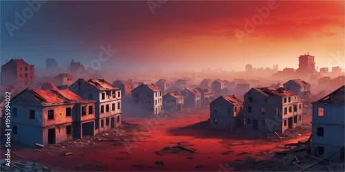 Sunset over Venice with glowing orange sky, clouds and city silhouettes at dusk