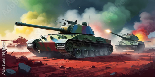 Soviet military tank model in desert sky with heavy armor, cannon, and camouflage design