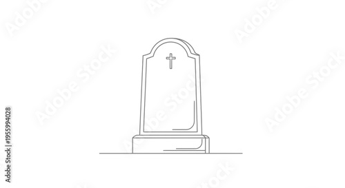 Minimalist Gravestone with Cross Icon, Single Line Art, Funeral Symbol, Cemetery Marker