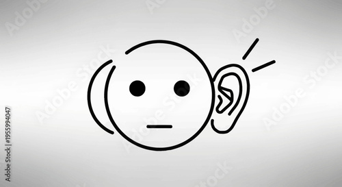 Minimalist Icon of a Face with an Ear and Sound Waves, Representing Listening or Hearing