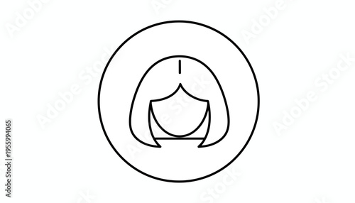 Minimalist Icon of a Woman's Bob Hairstyle in a Circle