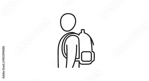 Minimalist Icon of a Person Carrying a Backpack, Travel and Adventure Concept