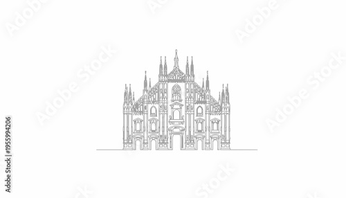 Milan Cathedral Duomo Gothic Architecture Line Drawing Minimalist Vector Illustration