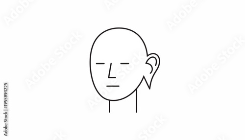 Minimalist bald head icon with closed eyes and simple face lines, vector illustration