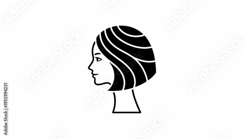Minimalist Black and White Icon of a Woman's Profile with Bob Hairstyle