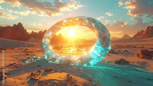 Abstract crystal ring sunlit desert scene
