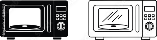 Microwave oven line icon set Vector