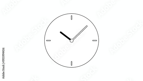 Minimalist Clock Face Icon, Time Concept, Simple Line Art, Isolated on White Background
